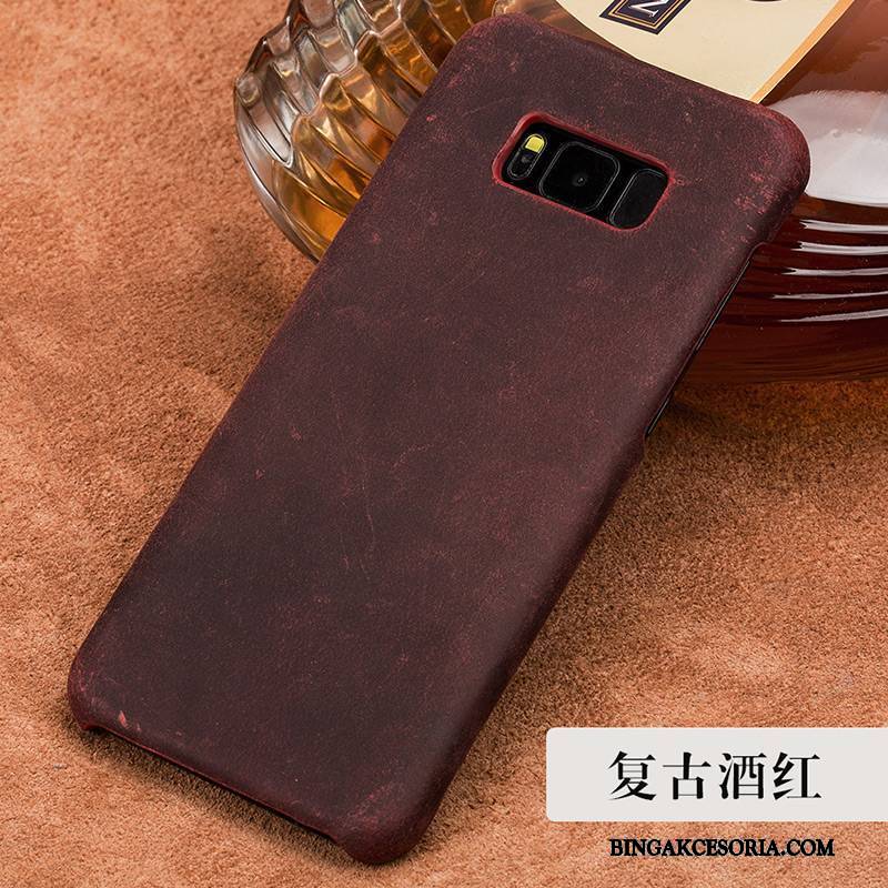 Samsung Galaxy S8+ Vintage Skórzany Futerał Wino Czerwone Moda Prawdziwa Skóra Tendencja Luksusowy