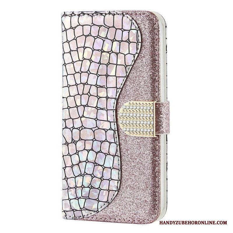 Skórzany Futerał do iPhone 13 Mini Krokodyle Diamenty