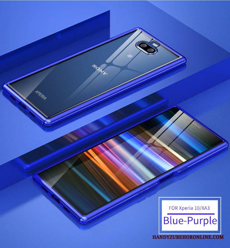 Sony Xperia 10 Futerał Granica Etui Na Telefon Jedwab Szkło Metal Niebieski Bicolored