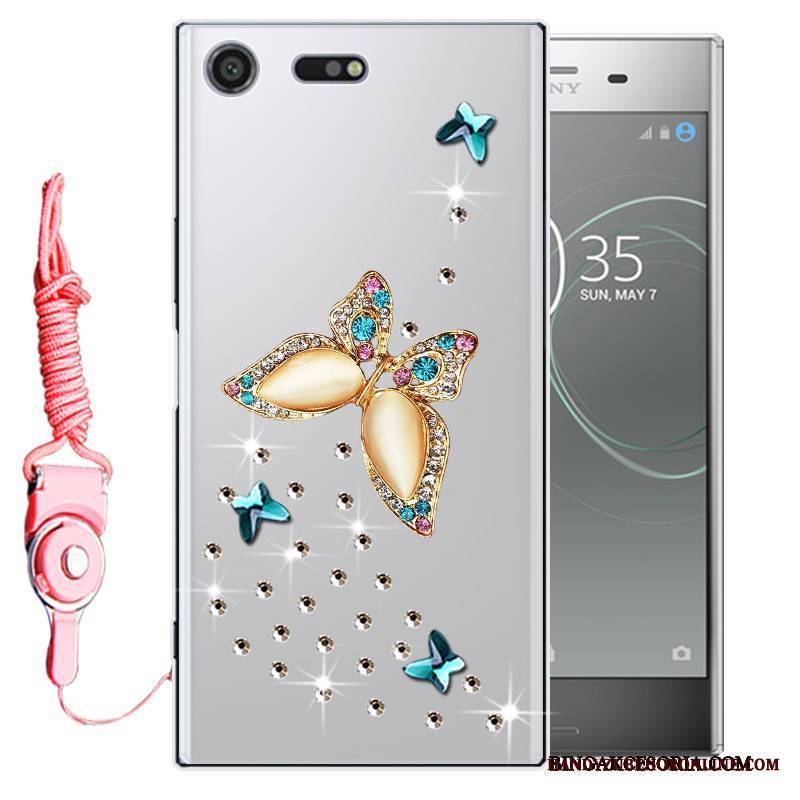 Sony Xperia Xz1 Futerał Etui Rhinestone Różowe Miękki Silikonowe Ochraniacz Telefon Komórkowy