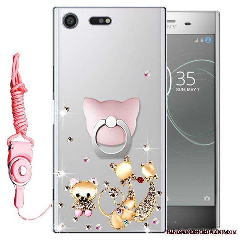 Sony Xperia Xz1 Futerał Etui Rhinestone Różowe Miękki Silikonowe Ochraniacz Telefon Komórkowy