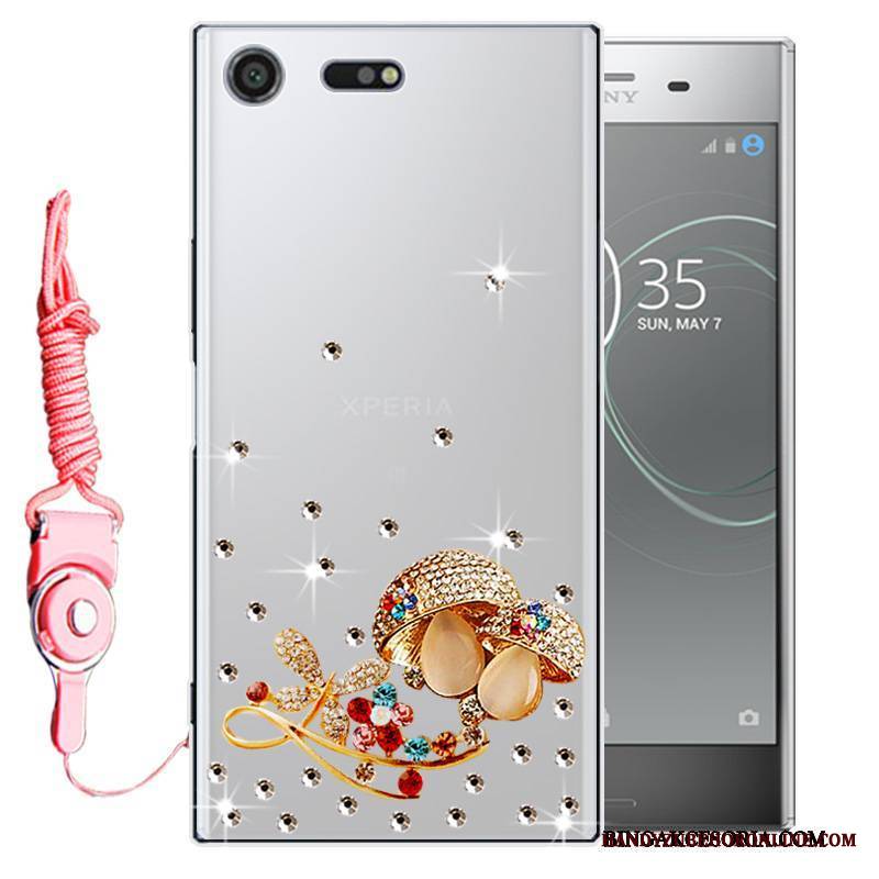 Sony Xperia Xz1 Futerał Etui Rhinestone Różowe Miękki Silikonowe Ochraniacz Telefon Komórkowy