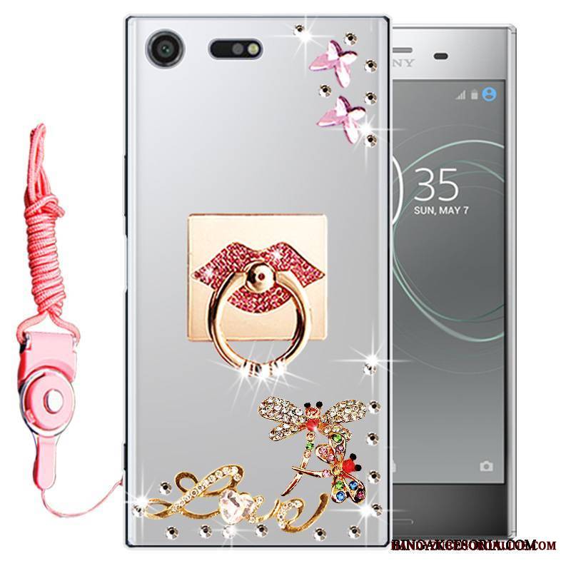 Sony Xperia Xz1 Futerał Etui Rhinestone Różowe Miękki Silikonowe Ochraniacz Telefon Komórkowy