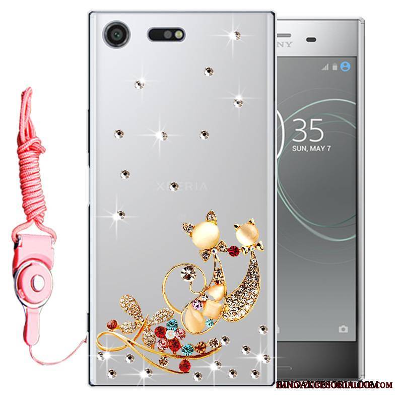 Sony Xperia Xz1 Futerał Etui Rhinestone Różowe Miękki Silikonowe Ochraniacz Telefon Komórkowy