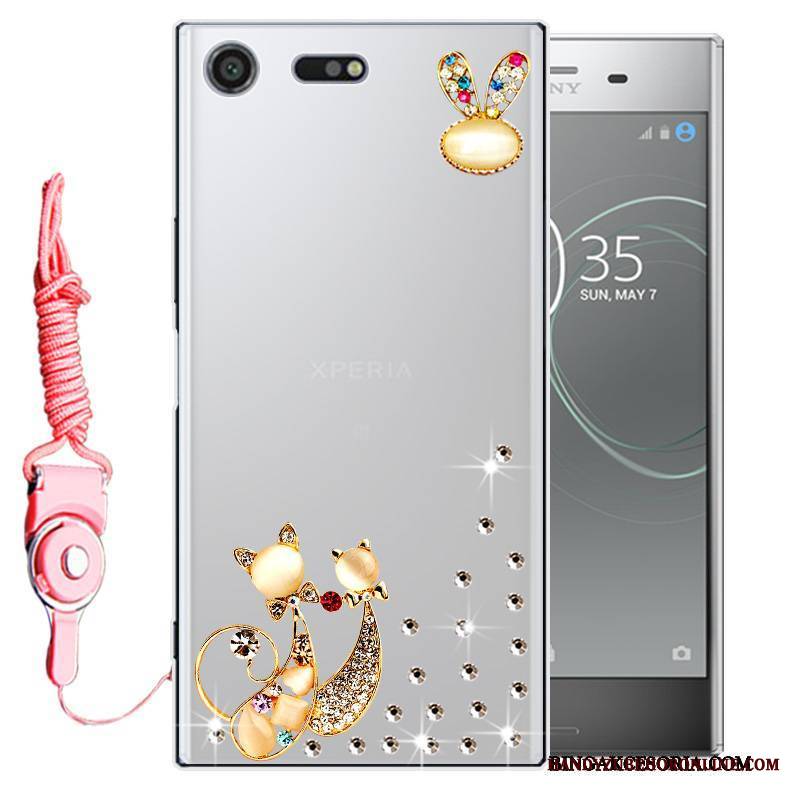 Sony Xperia Xz1 Futerał Etui Rhinestone Różowe Miękki Silikonowe Ochraniacz Telefon Komórkowy