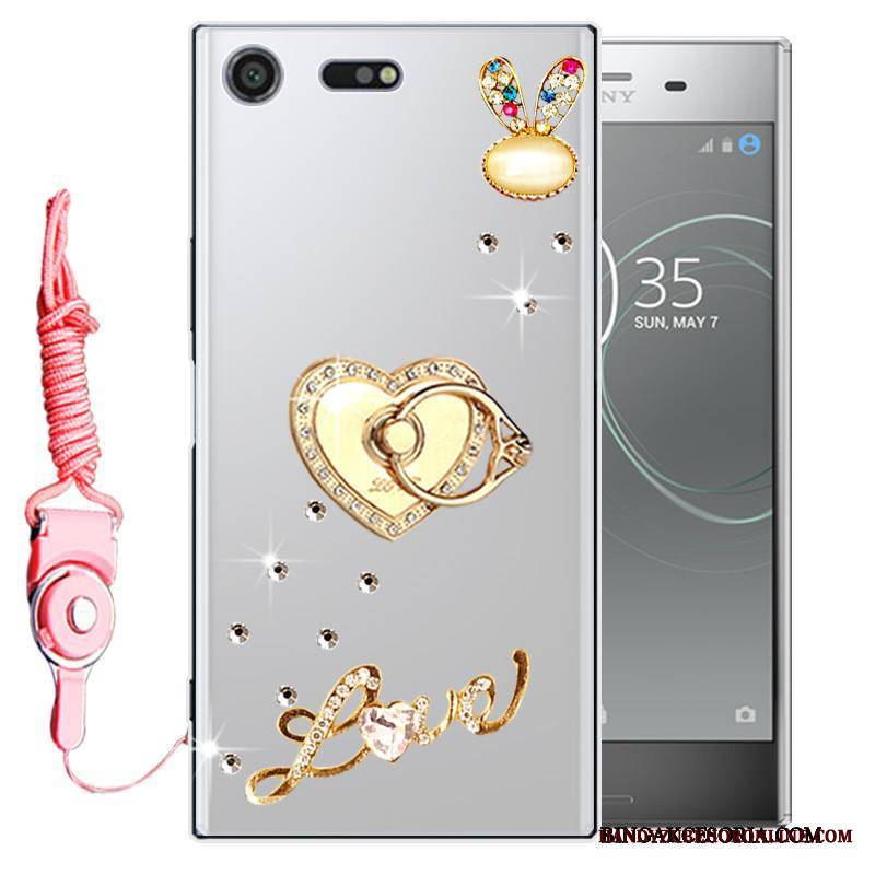 Sony Xperia Xz1 Futerał Etui Rhinestone Różowe Miękki Silikonowe Ochraniacz Telefon Komórkowy