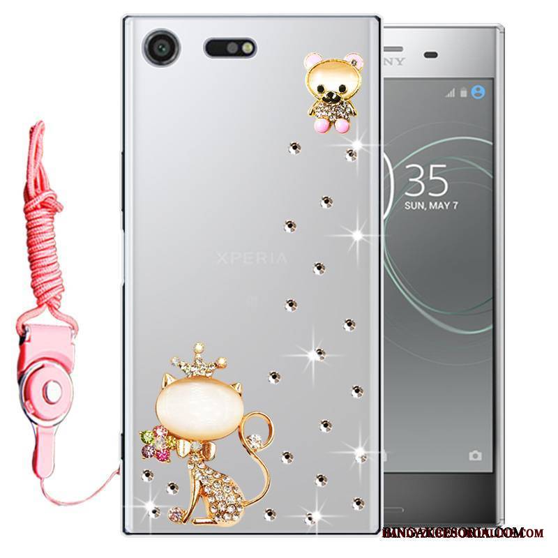 Sony Xperia Xz1 Futerał Etui Rhinestone Różowe Miękki Silikonowe Ochraniacz Telefon Komórkowy