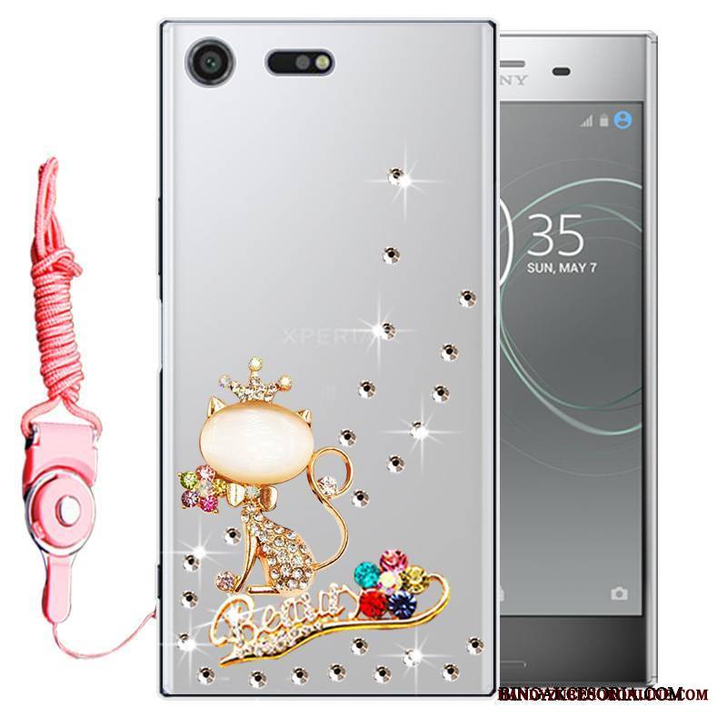 Sony Xperia Xz1 Futerał Etui Rhinestone Różowe Miękki Silikonowe Ochraniacz Telefon Komórkowy