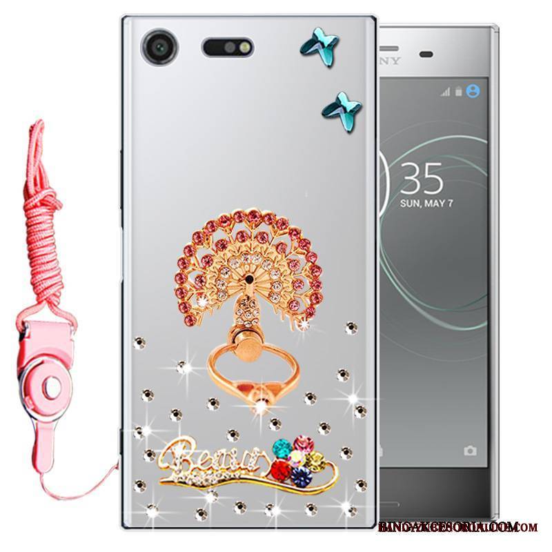 Sony Xperia Xz1 Futerał Etui Rhinestone Różowe Miękki Silikonowe Ochraniacz Telefon Komórkowy