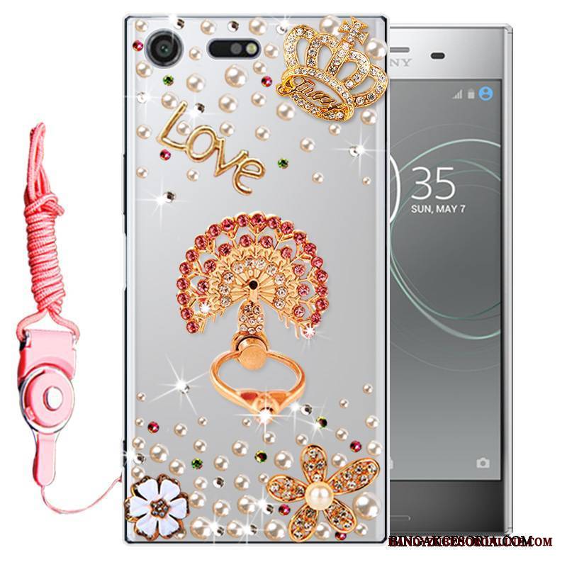 Sony Xperia Xz1 Futerał Etui Rhinestone Różowe Miękki Silikonowe Ochraniacz Telefon Komórkowy