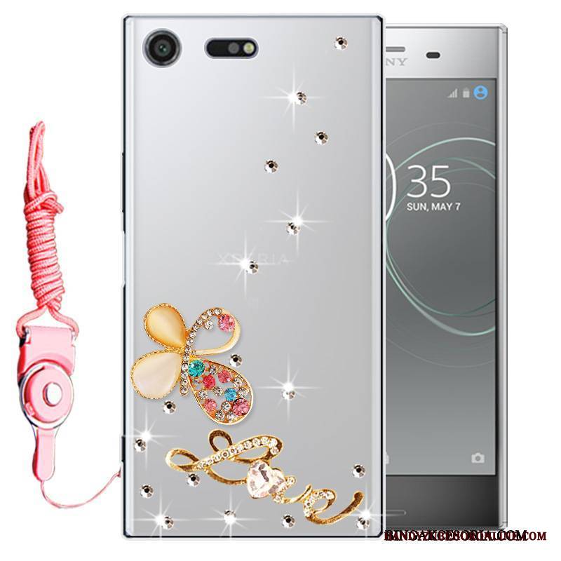 Sony Xperia Xz1 Futerał Etui Rhinestone Różowe Miękki Silikonowe Ochraniacz Telefon Komórkowy