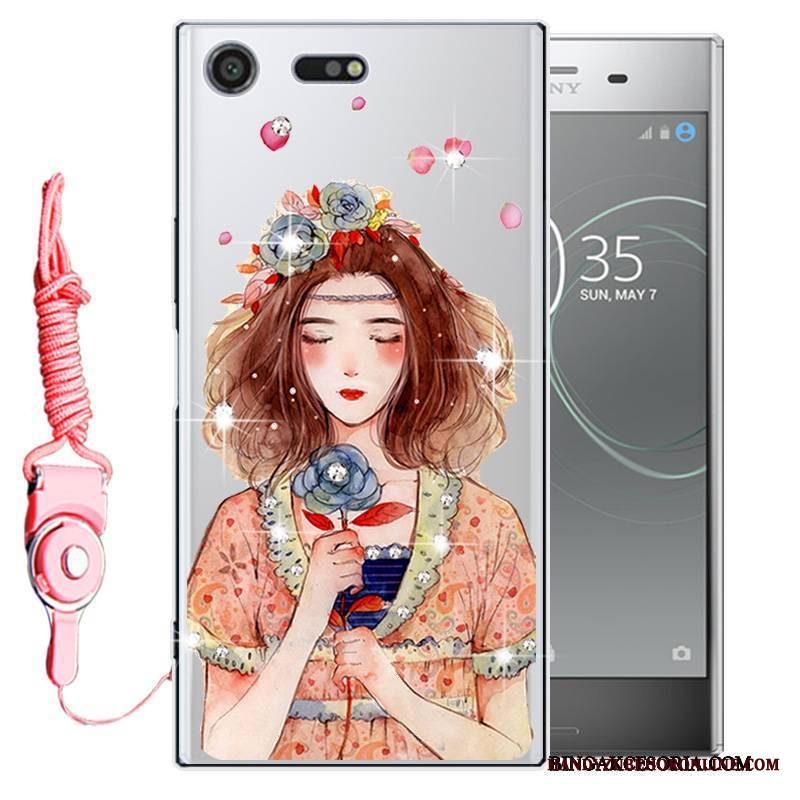 Sony Xperia Xz1 Futerał Etui Rhinestone Różowe Miękki Silikonowe Ochraniacz Telefon Komórkowy