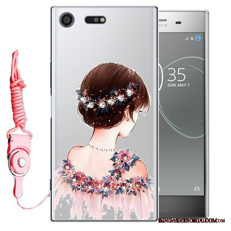 Sony Xperia Xz1 Futerał Etui Rhinestone Różowe Miękki Silikonowe Ochraniacz Telefon Komórkowy