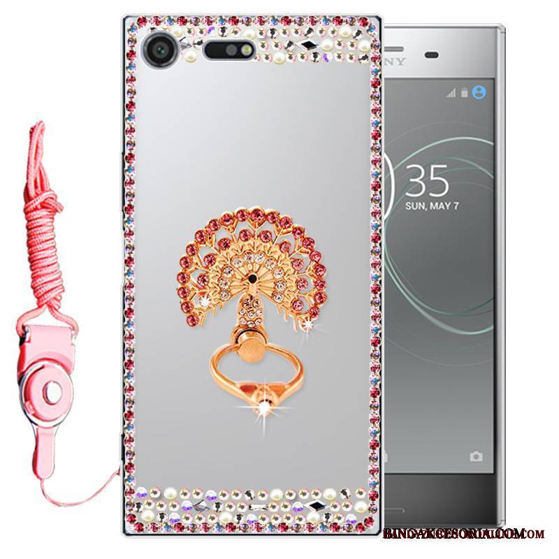 Sony Xperia Xz1 Futerał Etui Rhinestone Różowe Miękki Silikonowe Ochraniacz Telefon Komórkowy