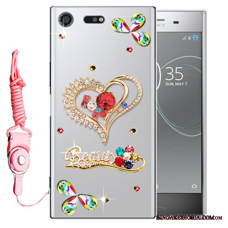 Sony Xperia Xz1 Futerał Etui Rhinestone Różowe Miękki Silikonowe Ochraniacz Telefon Komórkowy