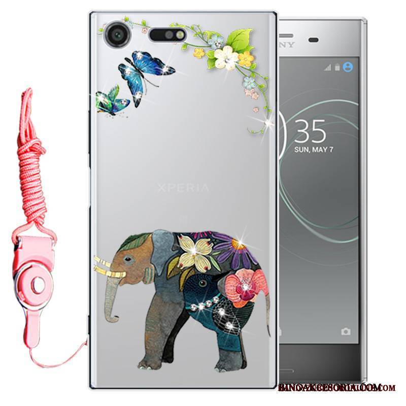 Sony Xperia Xz1 Futerał Etui Rhinestone Różowe Miękki Silikonowe Ochraniacz Telefon Komórkowy