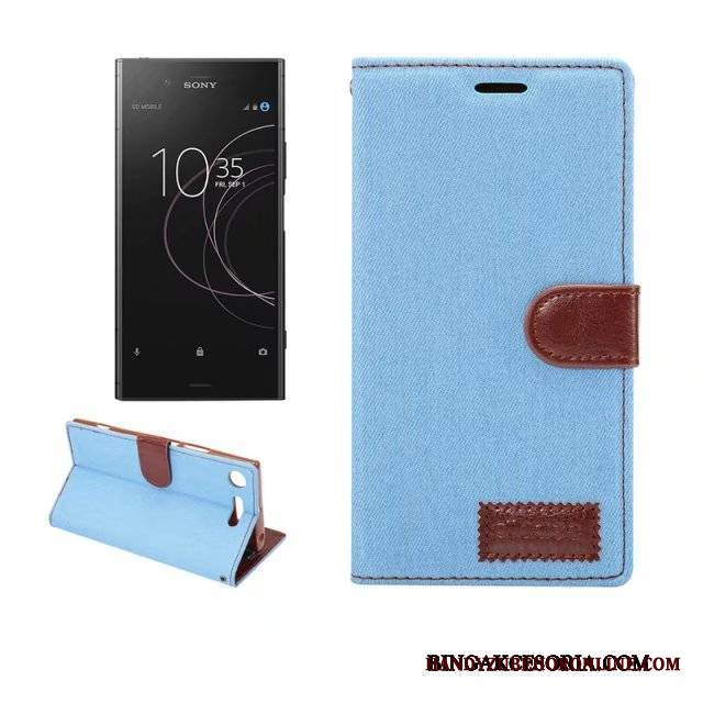 Sony Xperia Xz1 Telefon Komórkowy Skórzany Futerał Etui Jasny Niebieski Denim Ochraniacz Etui Na Telefon