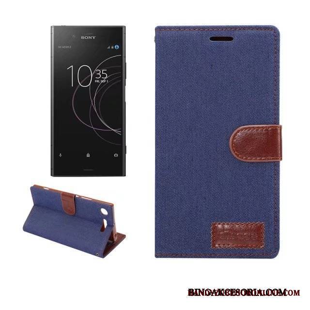 Sony Xperia Xz1 Telefon Komórkowy Skórzany Futerał Etui Jasny Niebieski Denim Ochraniacz Etui Na Telefon