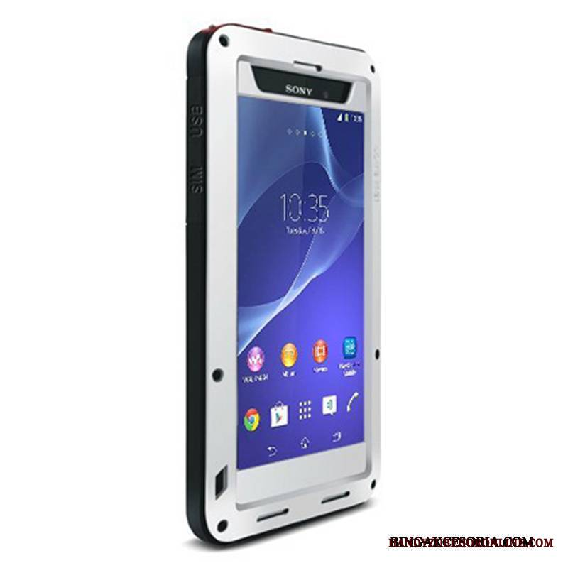 Sony Xperia Z2 Anti-fall Metal Trzy Mechanizmy Obronne All Inclusive Biały Tylna Pokrywa Futerał