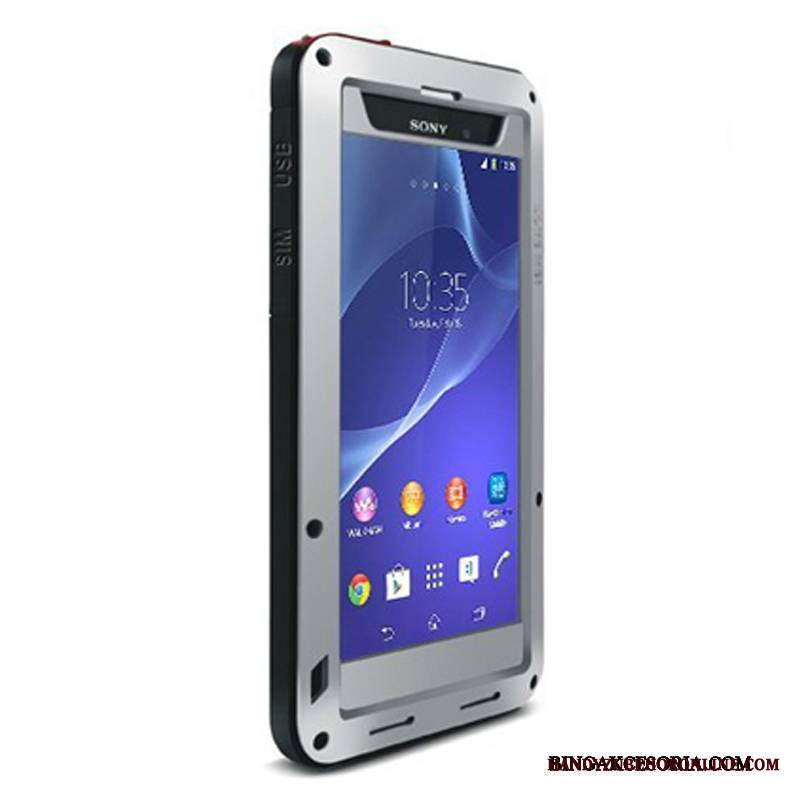 Sony Xperia Z2 Anti-fall Metal Trzy Mechanizmy Obronne All Inclusive Biały Tylna Pokrywa Futerał