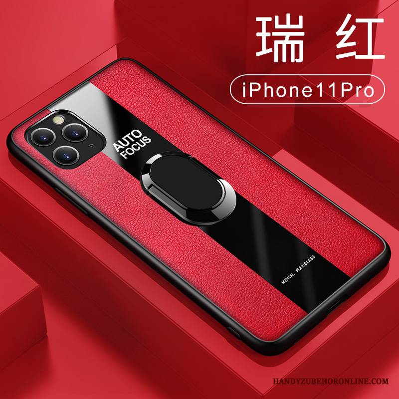 iPhone 11 Pro All Inclusive Skórzany Futerał Czarny Anti-fall Silikonowe Biznes Ring