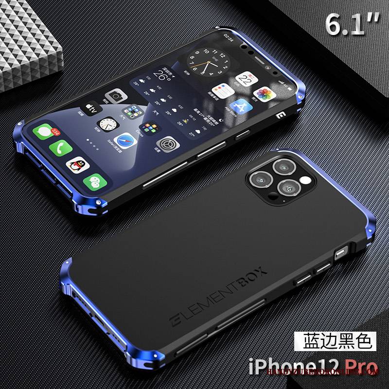 iPhone 12 Pro Futerał Metal Silikonowe Granica Nowy Niebieski Anti-fall Etui Na Telefon