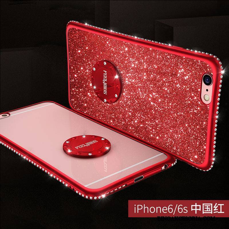 iPhone 6/6s Futerał Ring Rhinestone Miękki Silikonowe Czerwony Złoto Etui