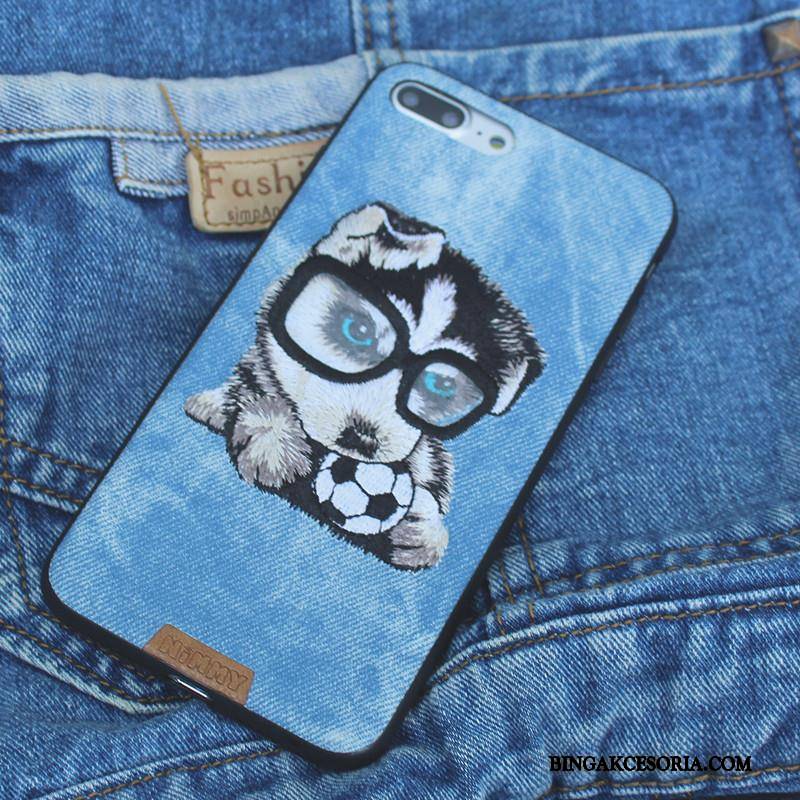 iPhone 6/6s Plus Futerał Etui Na Telefon Z Haftem All Inclusive Denim Psy Silikonowe Niebieski