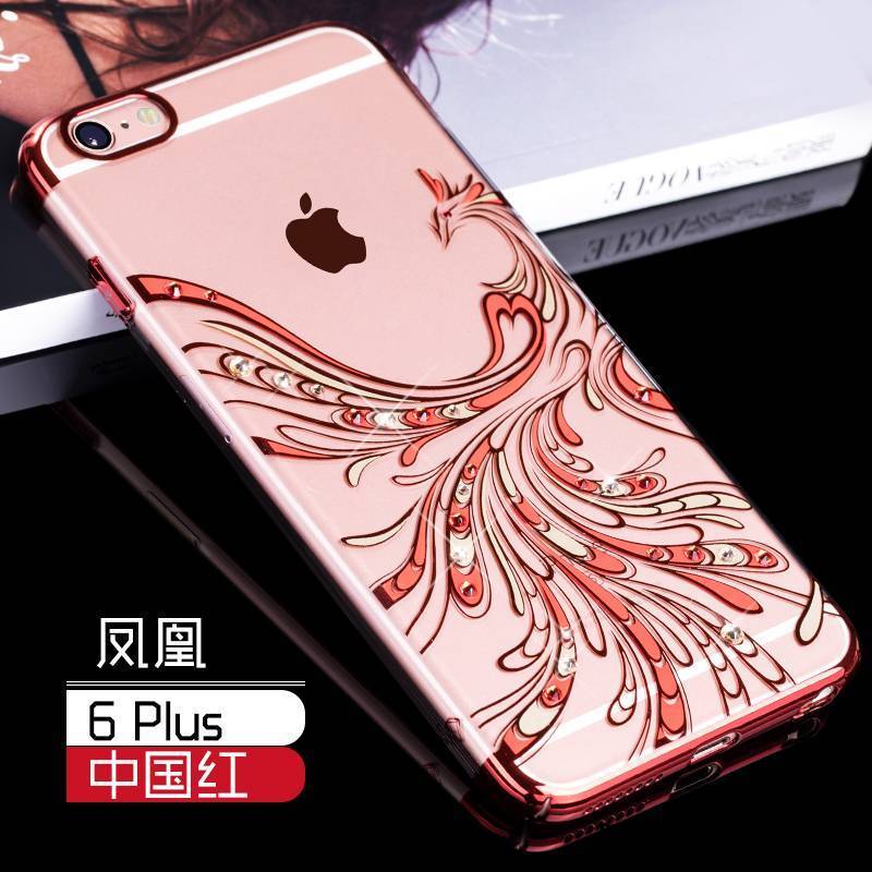 iPhone 6/6s Plus Futerał Luksusowy Przezroczysty Czerwony Rhinestone Etui Na Telefon All Inclusive Złoto