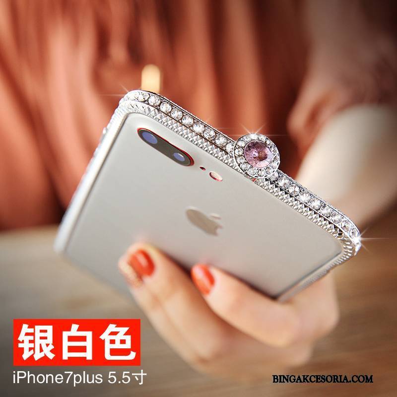 iPhone 7 Plus Futerał Granica Nowy Rhinestone Metal Etui Srebro Czerwony