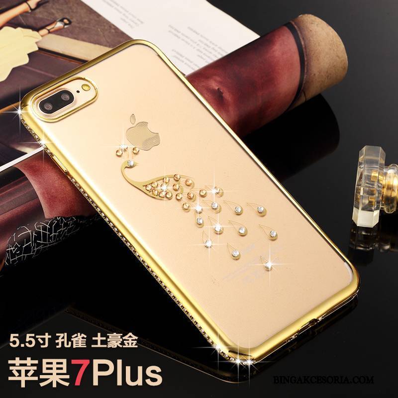 iPhone 7 Plus Futerał Rhinestone Złoto Etui Na Telefon Anti-fall Przezroczysty All Inclusive Luksusowy