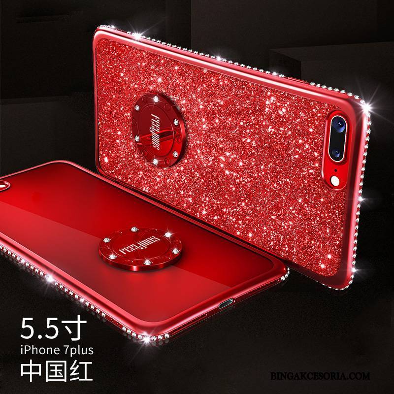 iPhone 7 Plus Futerał Ring Silikonowe Czerwony Rhinestone Anti-fall Etui Na Telefon Modna Marka