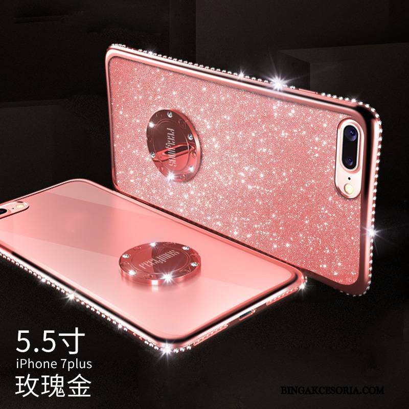 iPhone 7 Plus Futerał Ring Silikonowe Czerwony Rhinestone Anti-fall Etui Na Telefon Modna Marka