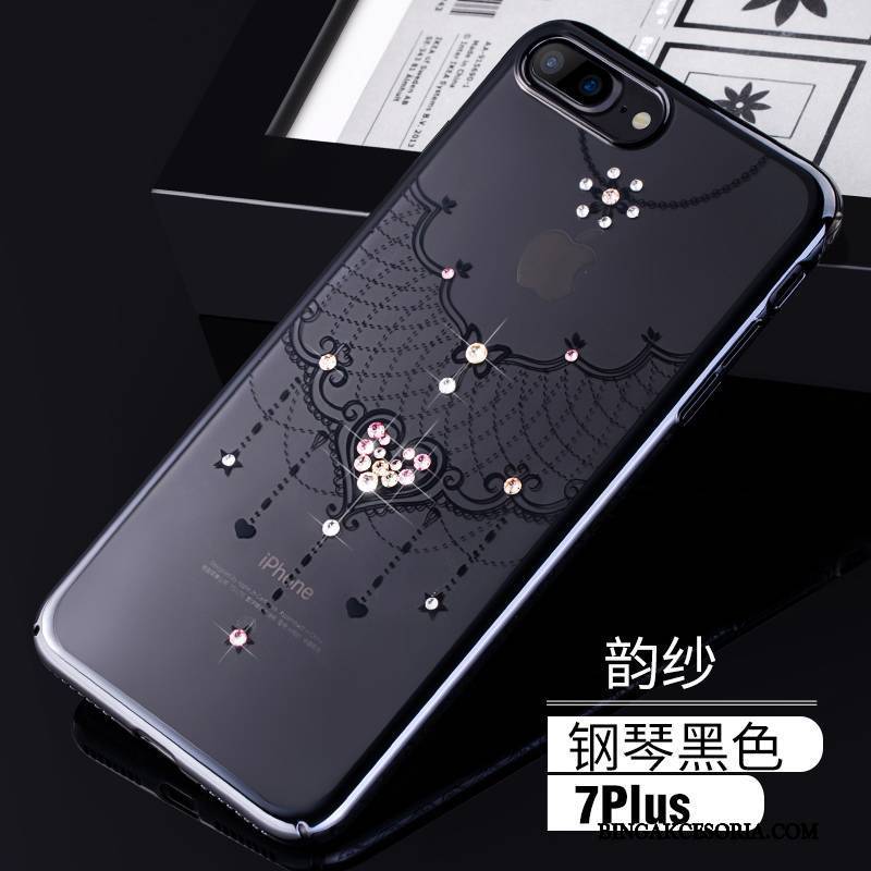 iPhone 7 Plus Jasny Trudno Etui Rhinestone Czarny Futerał Niebieski