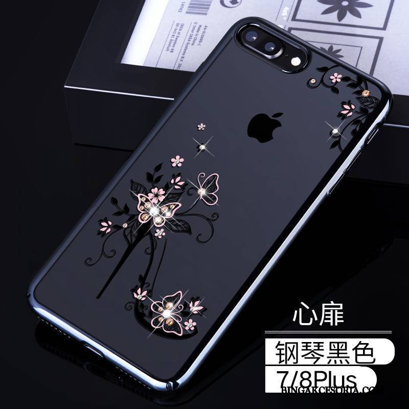 iPhone 7 Plus Jasny Trudno Etui Rhinestone Czarny Futerał Niebieski