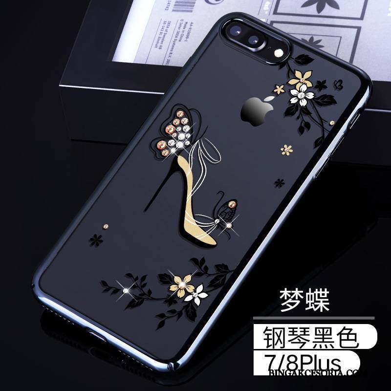 iPhone 7 Plus Jasny Trudno Etui Rhinestone Czarny Futerał Niebieski