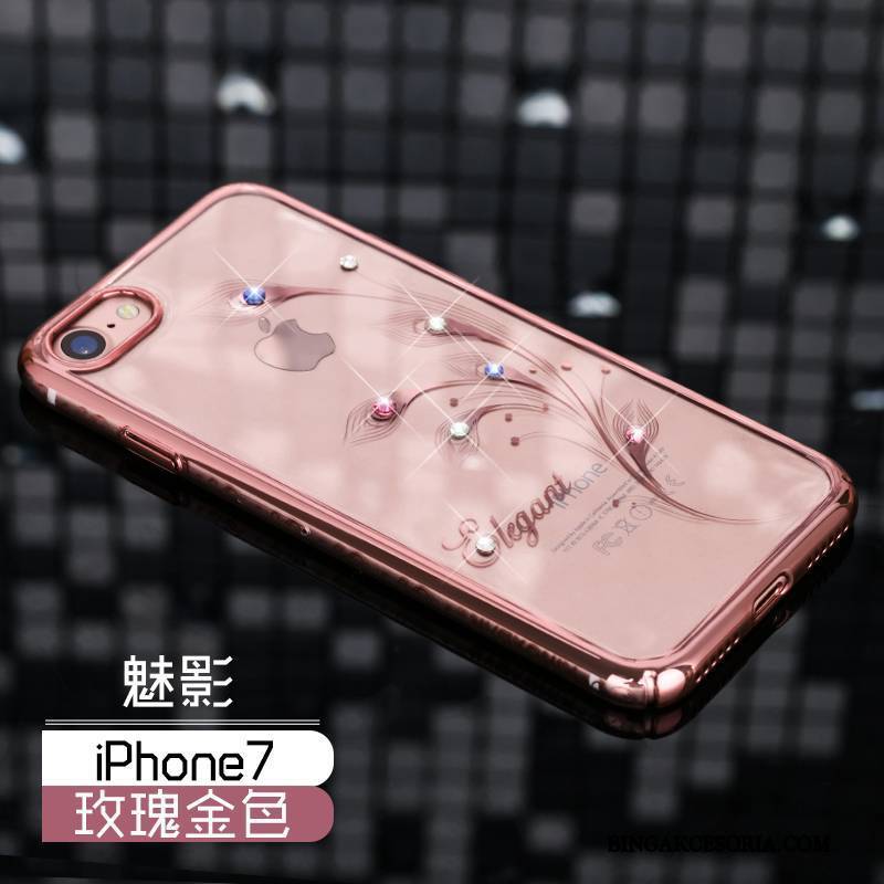 iPhone 7 Trudno Futerał Różowe Złoto Luksusowy Rhinestone All Inclusive Etui