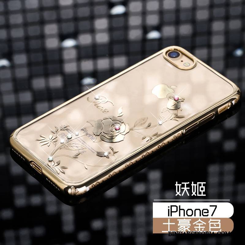 iPhone 7 Trudno Futerał Różowe Złoto Luksusowy Rhinestone All Inclusive Etui