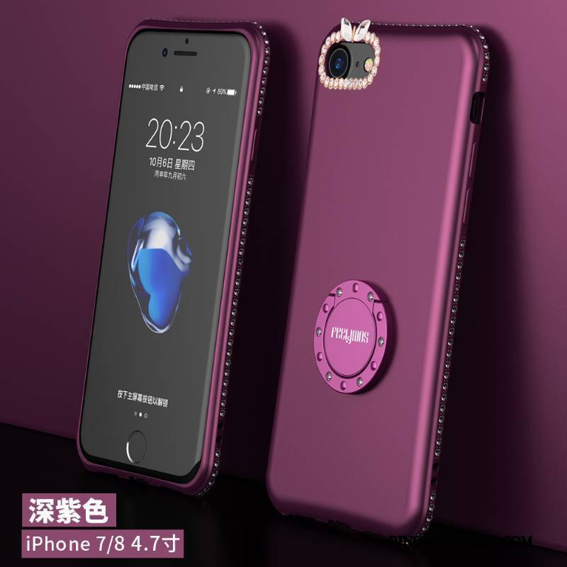 iPhone 8 Futerał Purpurowy Rhinestone Etui Silikonowe Anti-fall Czerwony Netto Wspornik