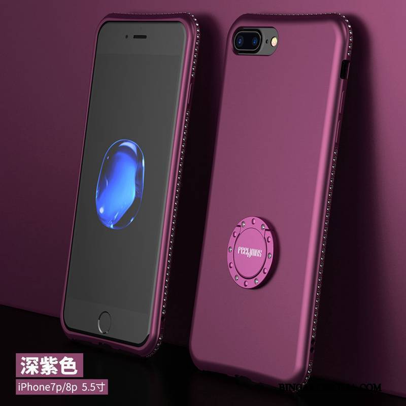 iPhone 8 Plus Futerał Anti-fall Ciemno Purpurowy Rhinestone Nubuku Wspornik Silikonowe