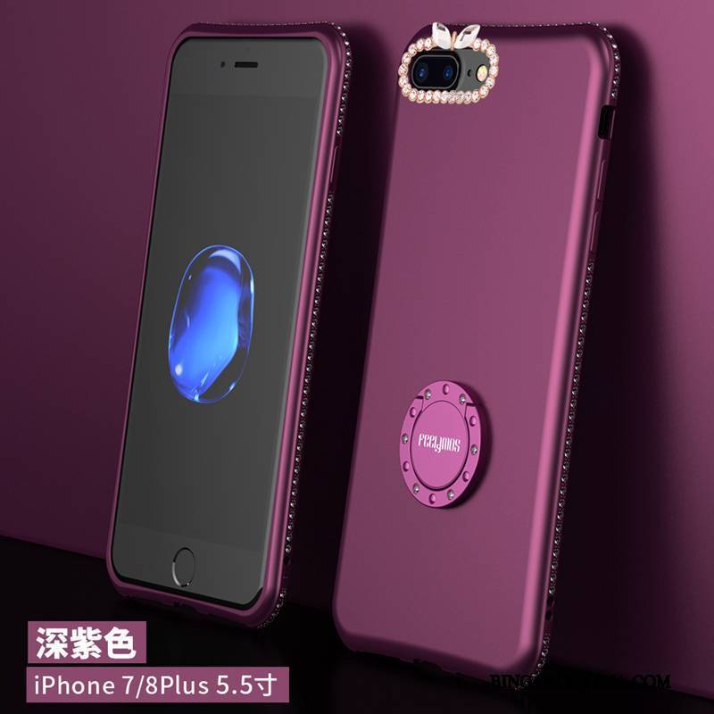 iPhone 8 Plus Futerał Anti-fall Ciemno Purpurowy Rhinestone Nubuku Wspornik Silikonowe