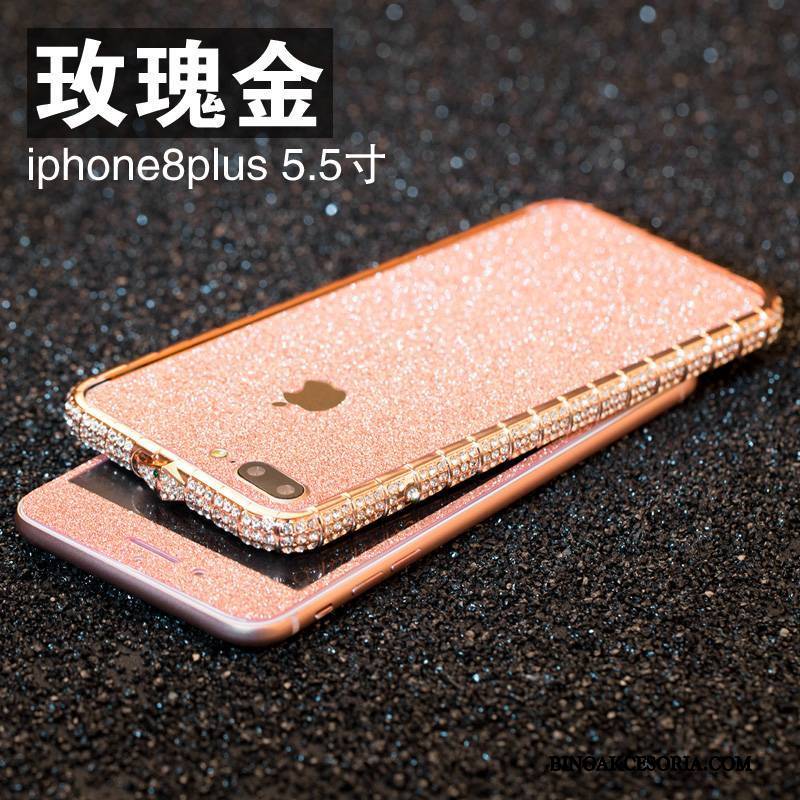 iPhone 8 Plus Z Kryształkami Etui Na Telefon Anti-fall Rhinestone Metal Futerał Granica