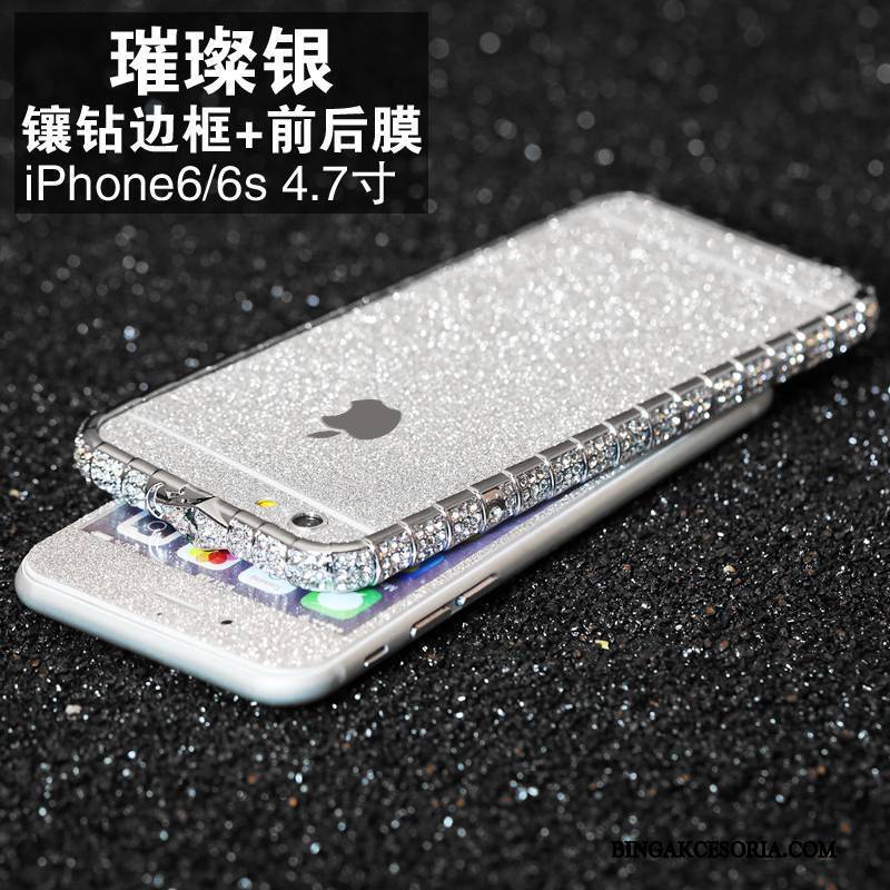 iPhone 8 Plus Z Kryształkami Etui Na Telefon Anti-fall Rhinestone Metal Futerał Granica