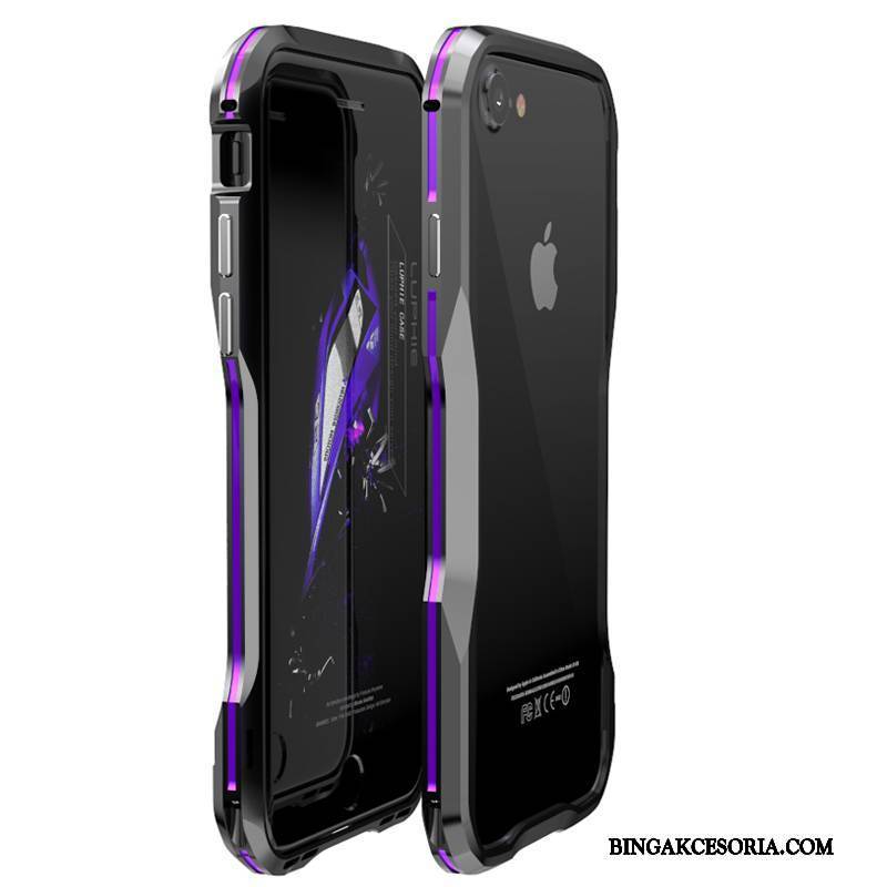 iPhone 8 Purpurowy Anti-fall Granica Futerał Metal Trudno Etui