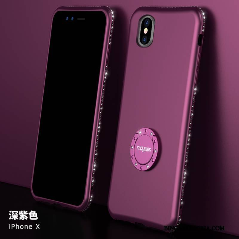 iPhone X Futerał Etui Cienkie Purpurowy Etui Na Telefon Jasny Rhinestone Modna Marka