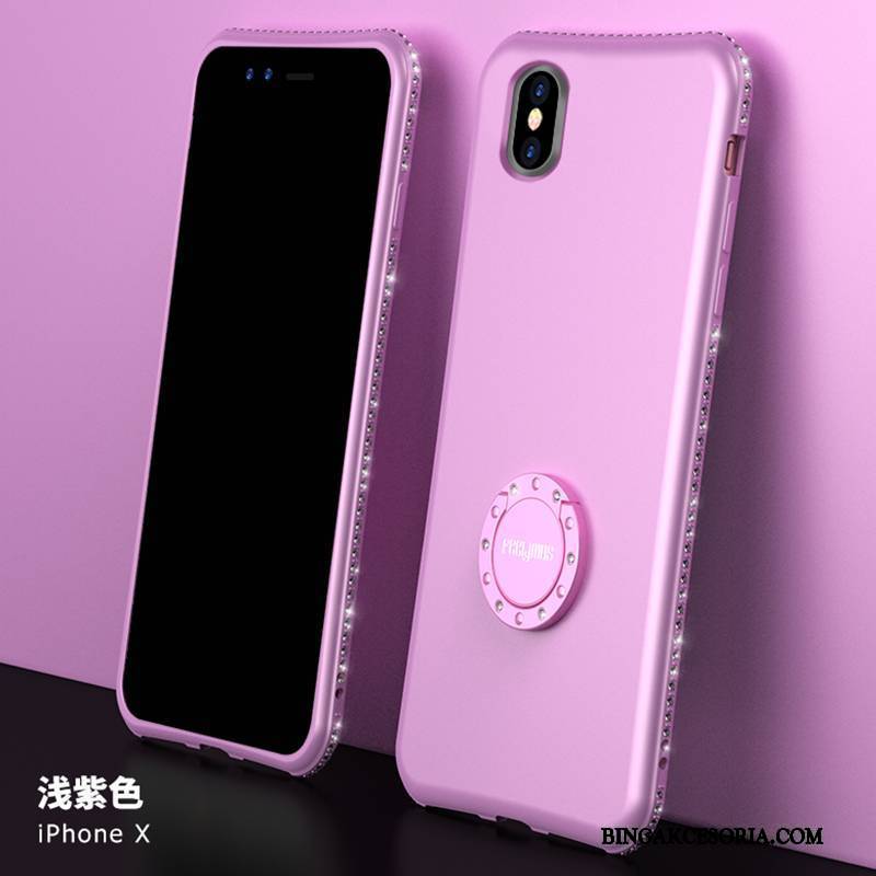 iPhone X Futerał Etui Cienkie Purpurowy Etui Na Telefon Jasny Rhinestone Modna Marka