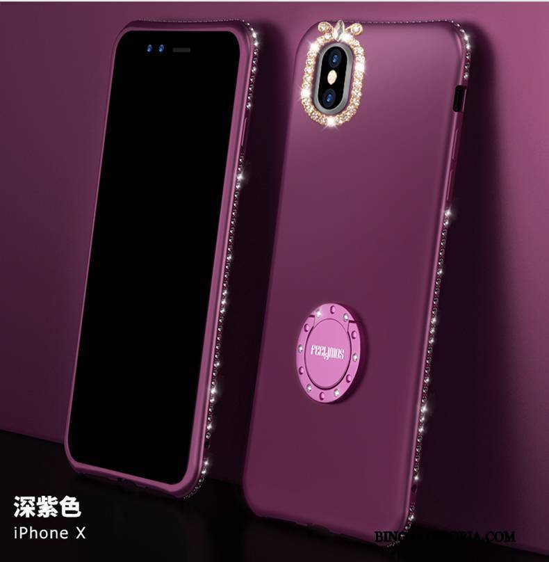 iPhone X Futerał Etui Cienkie Purpurowy Etui Na Telefon Jasny Rhinestone Modna Marka