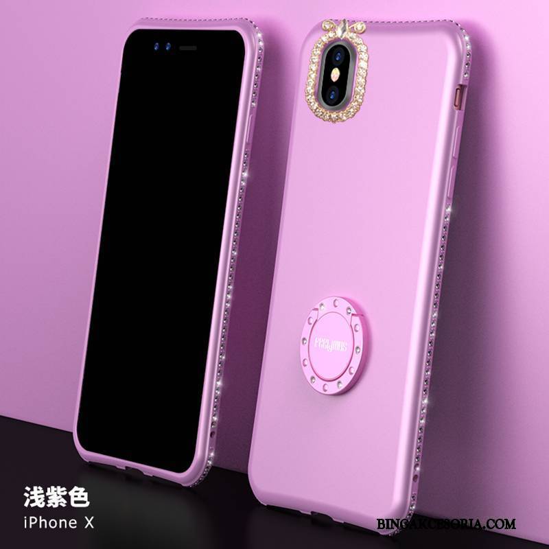 iPhone X Futerał Etui Cienkie Purpurowy Etui Na Telefon Jasny Rhinestone Modna Marka