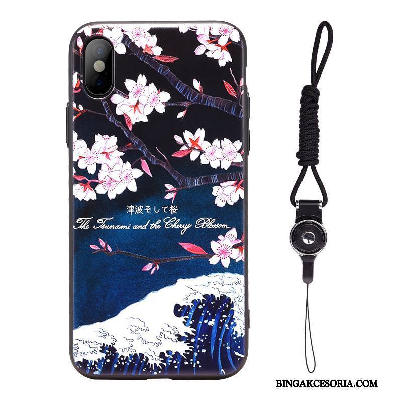 iPhone X Futerał Etui Na Telefon Purpurowy Wiszące Ozdoby Japoński Crane Sakura Vintage