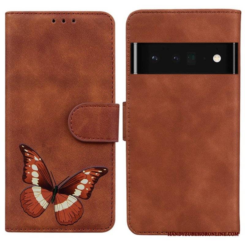 Etui Folio do Google Pixel 6 Pro Motyl Dotykający Skóry